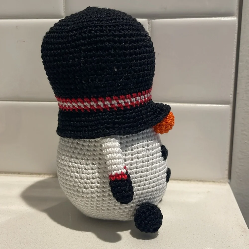 Handcrafted Snowman Gnome with Holly Winter Holiday Seasonal Christmas Crochet - Picture 10 of 12